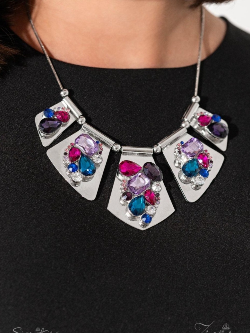 The Laura Paparazzi Zi Multicolor Gemstone Collar Necklace Silver